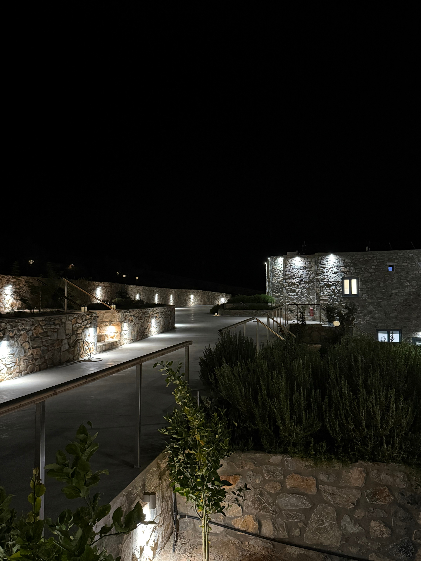 Filotimia at night, softly lit